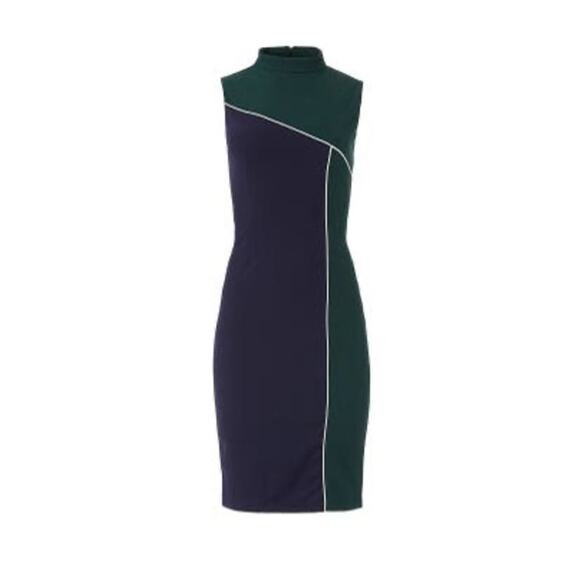 ALEXIA ADMOR Green Navy Colorblock Sleeveless Crepe Sheath Midi Dress Size M - Picture 13 of 13